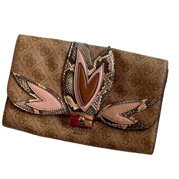 GUESS Jaden Tan and Pink Patterned Clutch - Picture 2 of 6